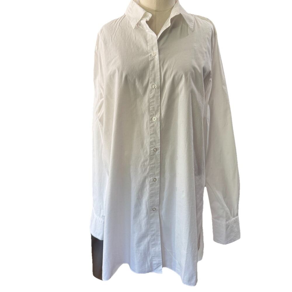 Boston Proper White Button Up Tunic Shirt Women's Size 18 Long Sleeves High Low
